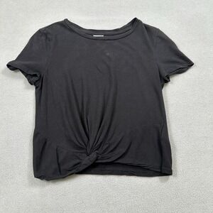 H&M Black Front Tie Knot Top Shirt XS Crop Baby Tee Basic Womens Short Sleeve